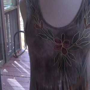 SHORELINE INDONESIA THEMED FRINGED HEMMED GREEN TIE DYED  SLEEVELESS DRESS-MED